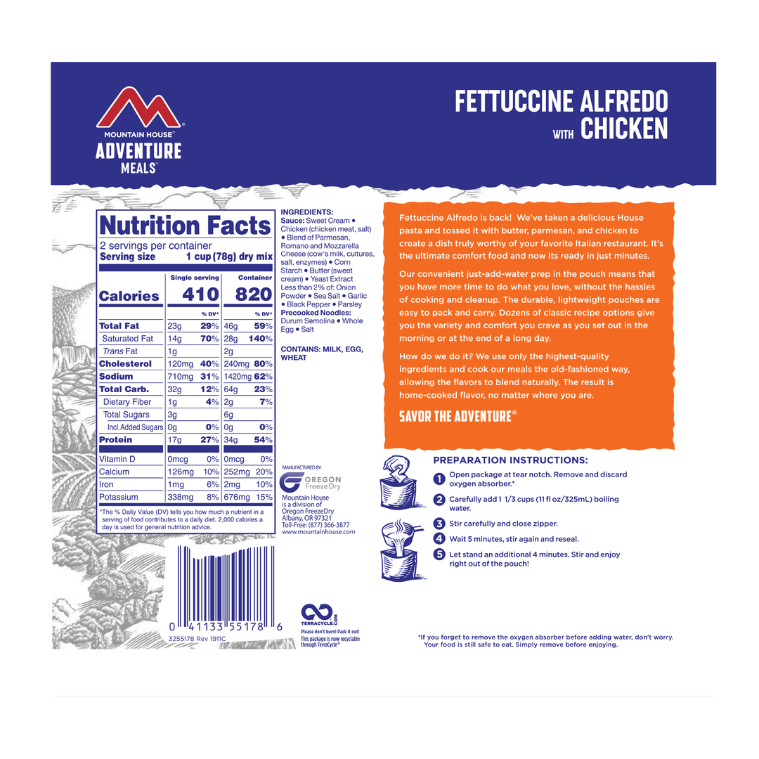 Mountain House Fettuccine Alfredo with Chicken 2-Serving Pouch