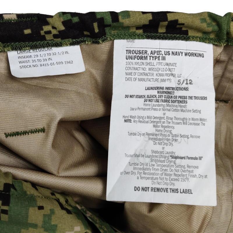 USGI US Navy NWU Type III Working Uniform Wet Weather APEC Gore-Tex Tr ...
