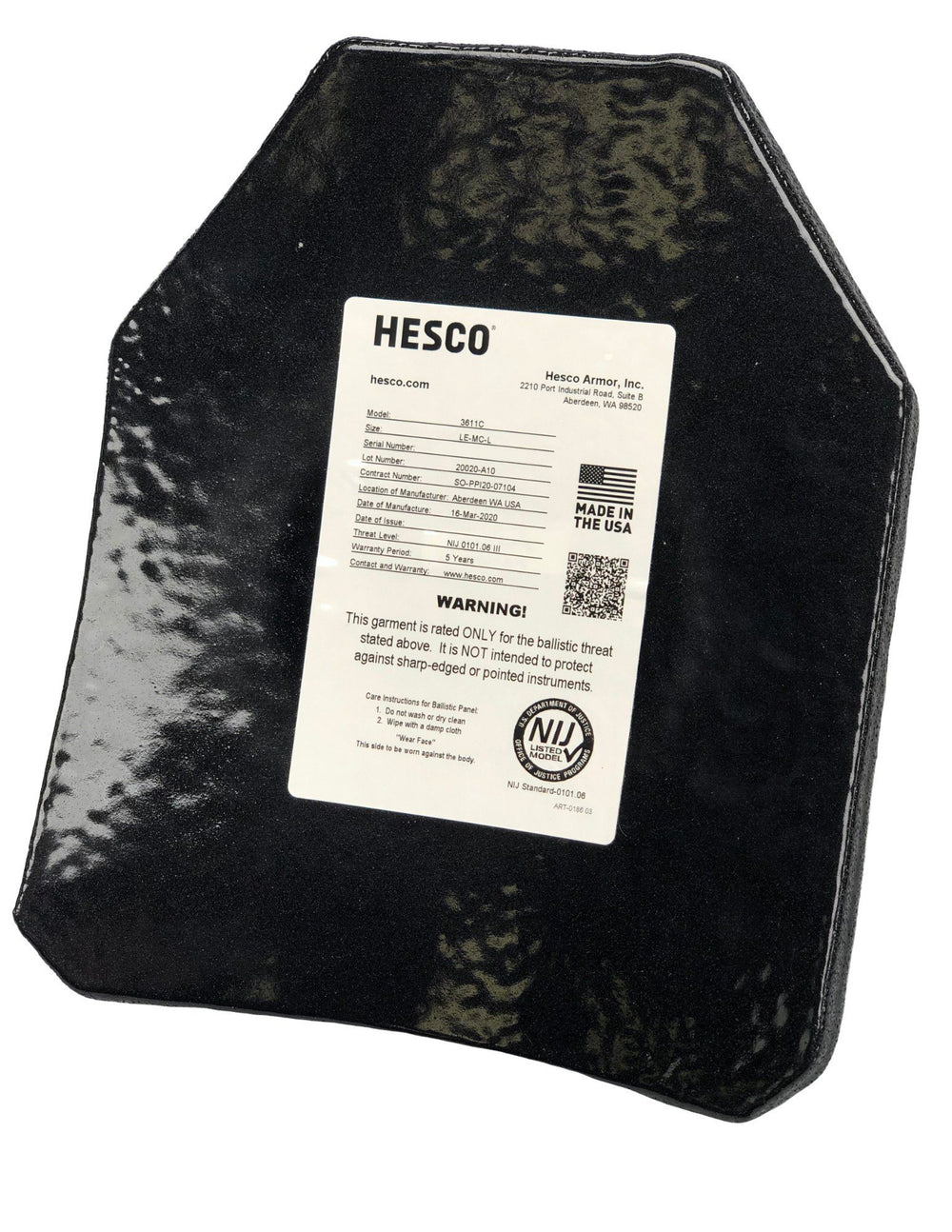 Gear - Protection - Armor - Hesco 3611C Level III+ Stand Alone Body Armor Plate - LE Cut