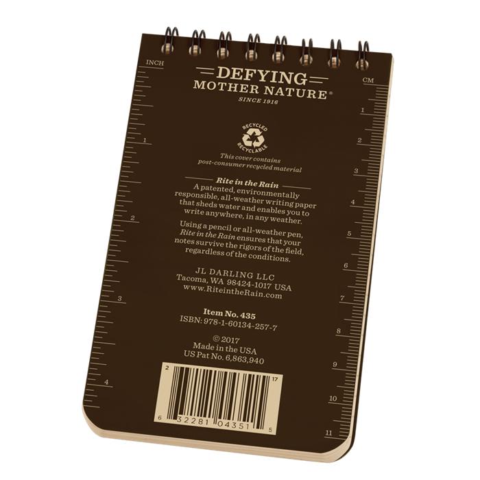 Supplies - EDC - Notebooks - Rite In The Rain 435 Top-Spiral 3x5" Notebook - Brown