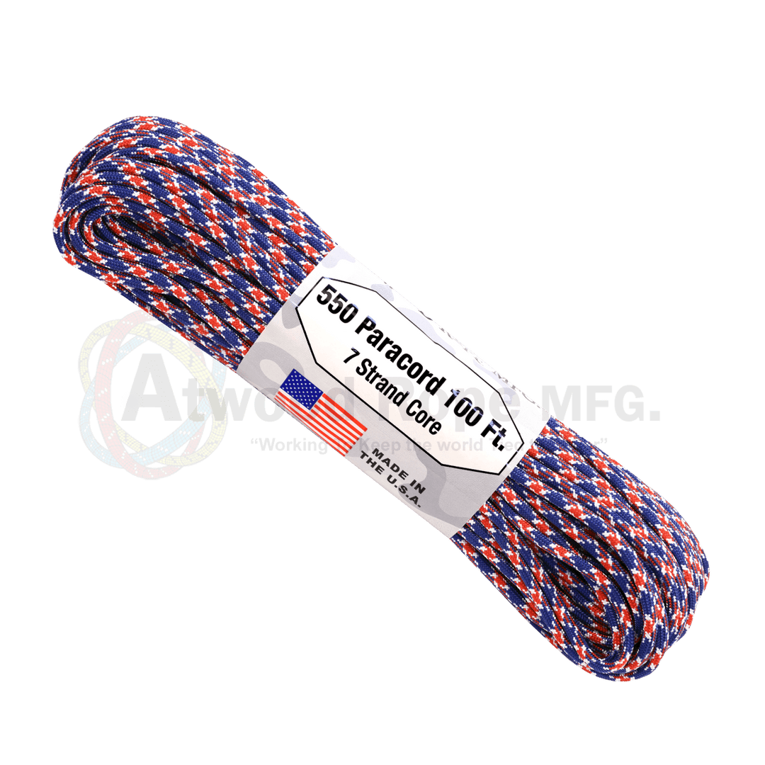  Atwood Rope MFG 550 Paracord 100 Feet 7-Strand Core Nylon  Parachute Cord Outside Survival Gear Made in USA