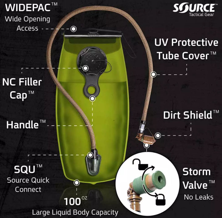 Supplies - Provisions - Drinking Tools - SOURCE WXP Hydration Bladder W/ Storm Valve (3L / 100oz)