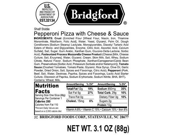 Supplies - Provisions - Food - Bridgford On-The-Go Ready To Eat Pizza - Pepperoni W/ Cheese & Sauce