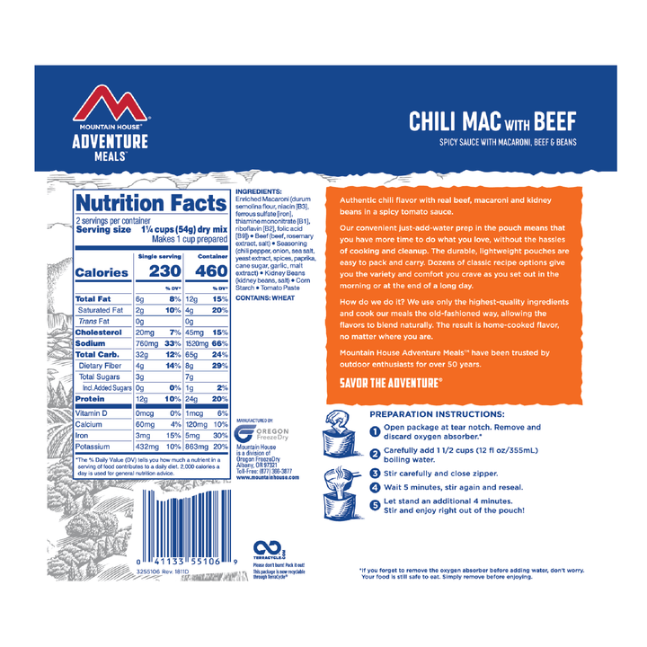 Supplies - Provisions - Food - Mountain House Chili Mac With Beef 2-Serving Pouch